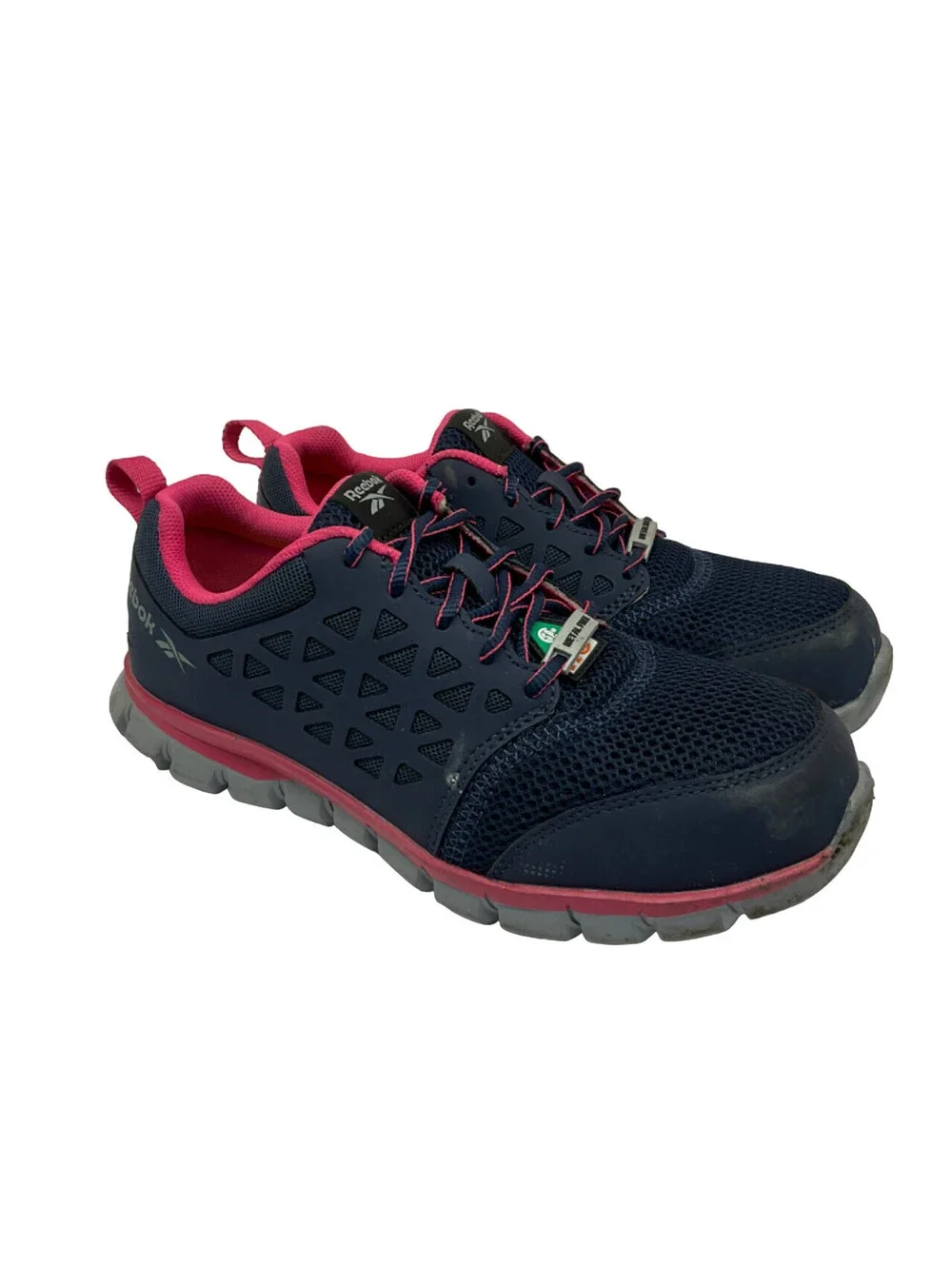 Reebok Women's Sublite Alloy Toe Athletic Work Shoe IB046 Navy/Pink 8.5W